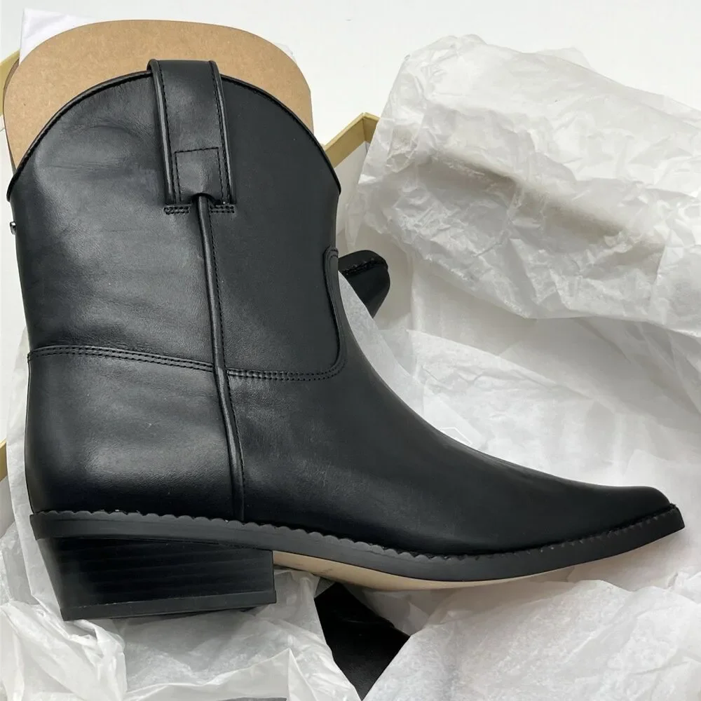 Michael Kors Black Leather Western Ankle Boots